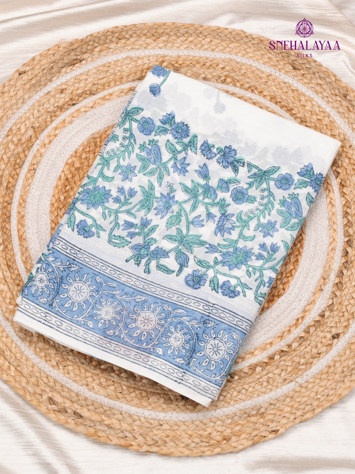 White Jaipur Cotton Saree